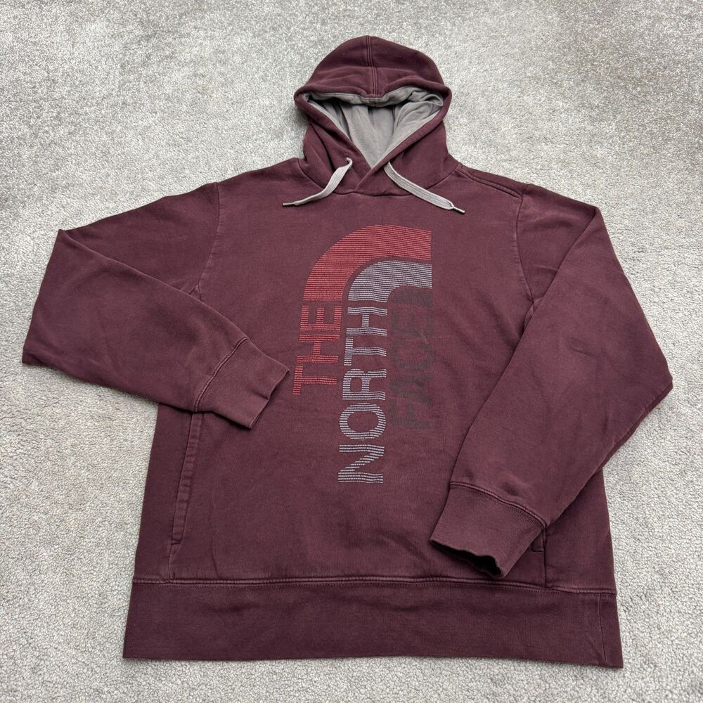 The North Face Pullover Hoodie Men Medium Burgundy Big Front Logo Fit Outdoor